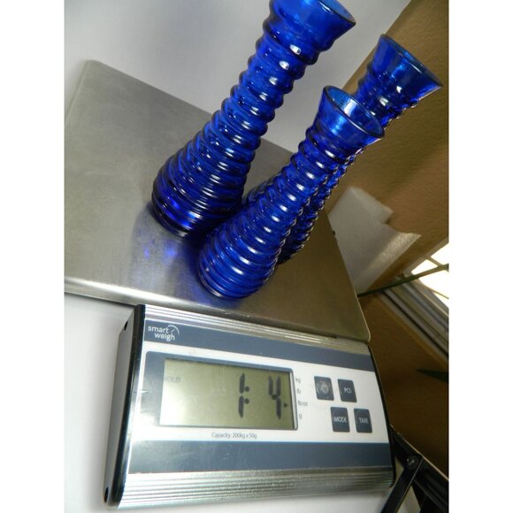 Cobalt Blue Ribbed Glass Vases Depression Glass Beehive Bud Vases Set Of 3 - Picture 12 of 13